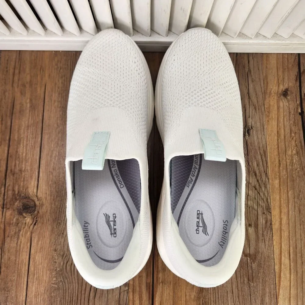 Dansko Pep Knit Sneakers Womens Sz 11 White Casual Slip On Walking Comfort Shoes